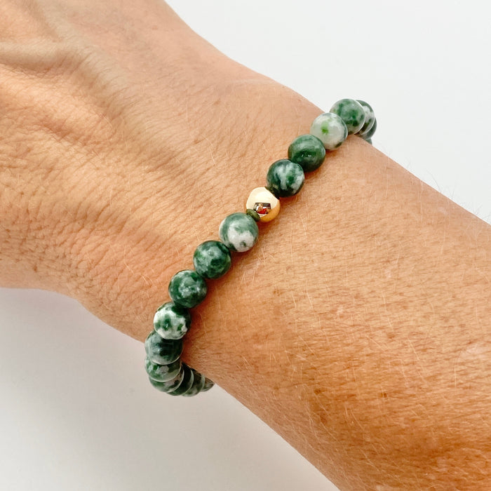 Buy Crystu Unisex Adult Natural Tree Agate 8mm Round Shape Crystal Stone  Beads Bracelet (Green, White) at Amazon.in